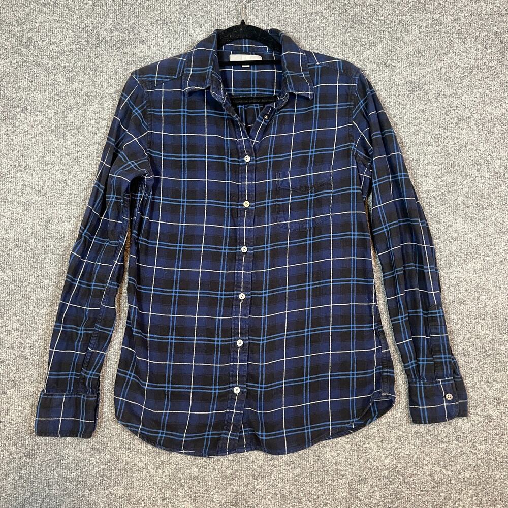 Uniqlo Shirt Womens Small Blue Checkered Plaid Button Up‎ Flannel Comfort Soft